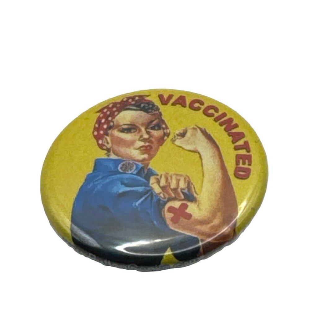 Rosie the Riveter Vaccinated Button Pin 1 in Diameter